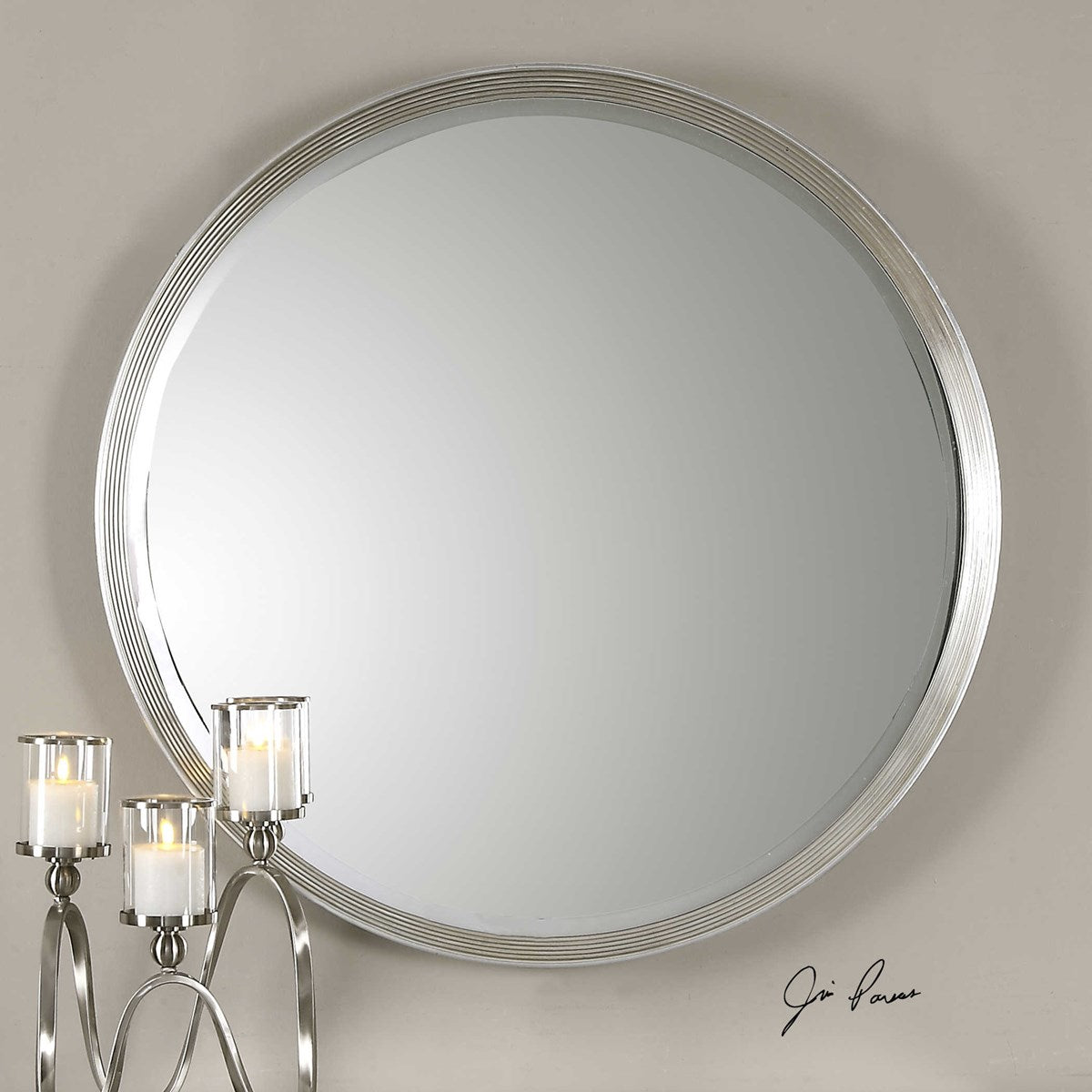 SERENZA SILVER LEAF ROUND MIRROR