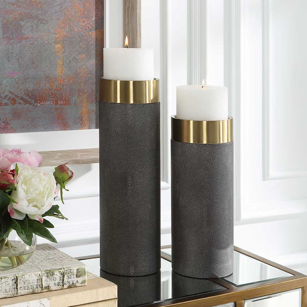 SHAGREEN CANDLE HOLDER SET OF 2