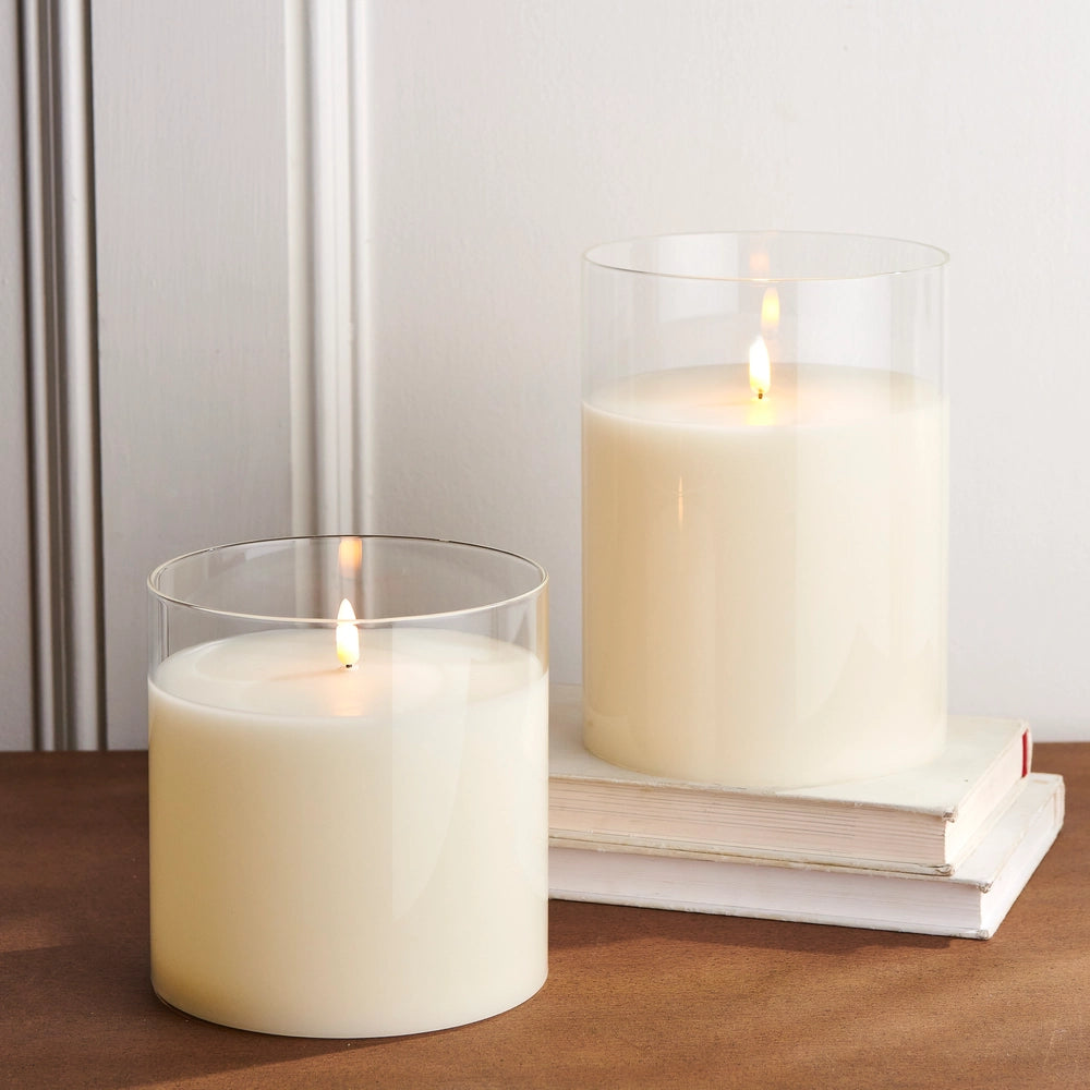 6X8" GLASS BATTERY IVORY CANDLE
