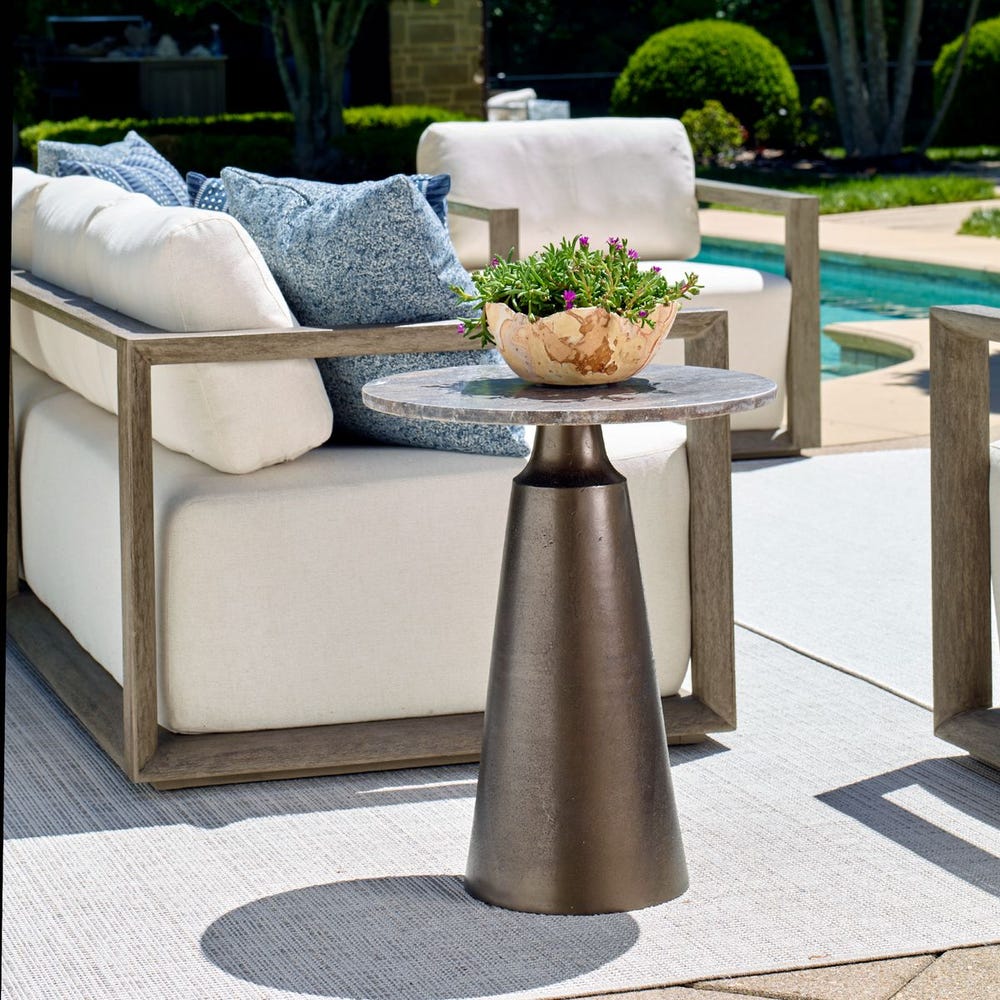 TRAVERTINE TOP ACCENT INDOOR/OUTDOOR TABLE