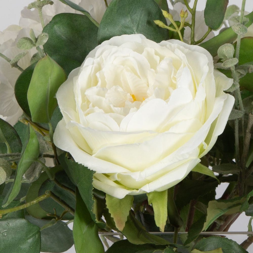 ROSEWOOD BOUQUET IN GLASS SQUARE VASE