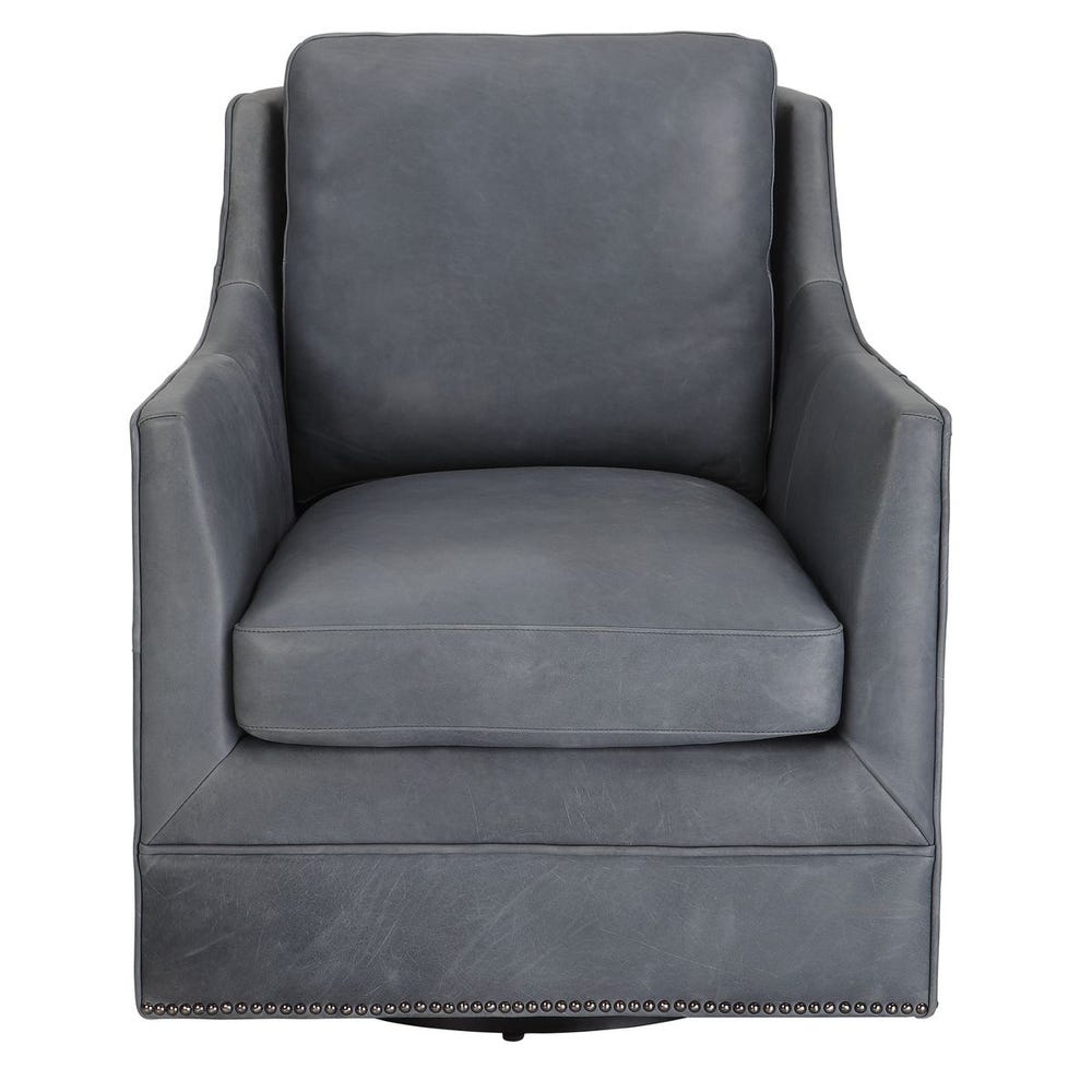 BLUE LEATHER SWIVEL CHAIR