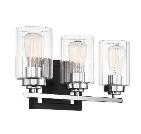 Redmond 3-Light Bathroom Vanity Light in Matte Black with Polished Chrome