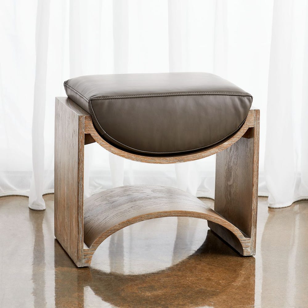 GREY LEATHER CRADLE BENCH