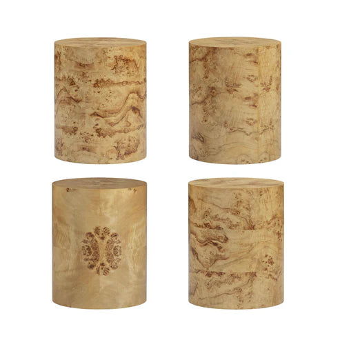 NATURAL BURL DRUM SIDE TABLE