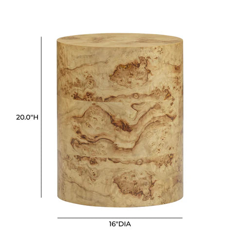 NATURAL BURL DRUM SIDE TABLE