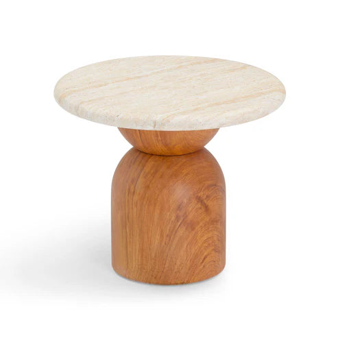 CINDY FAUX TRAVERTINE SIDE TABLE