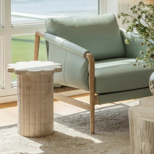 BLOSSOMS FAUX TRAVERTINE SIDE TABLE