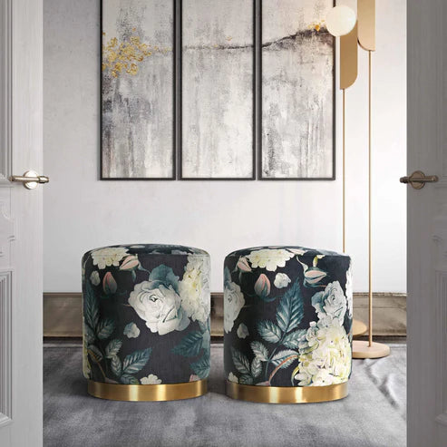 OPAL FLORAL VELVET OTTOMAN