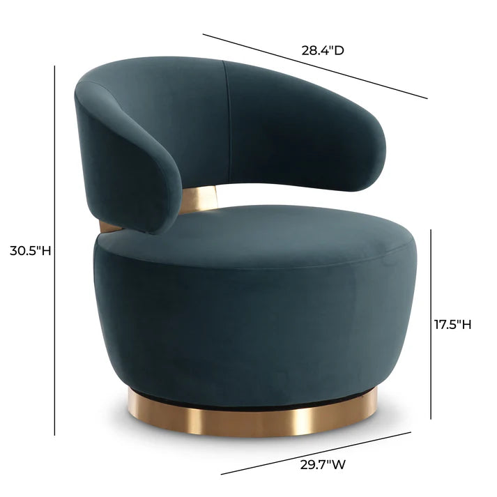 AUGUST DARK TEAL VELVET SWIVEL ACCENT CHAIR