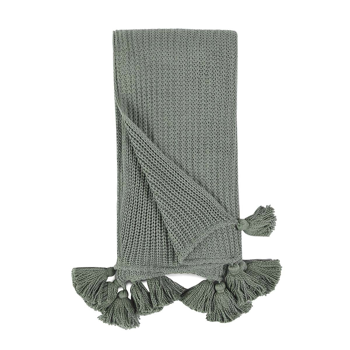 SAGE COTTON THROW W/TASSELS
