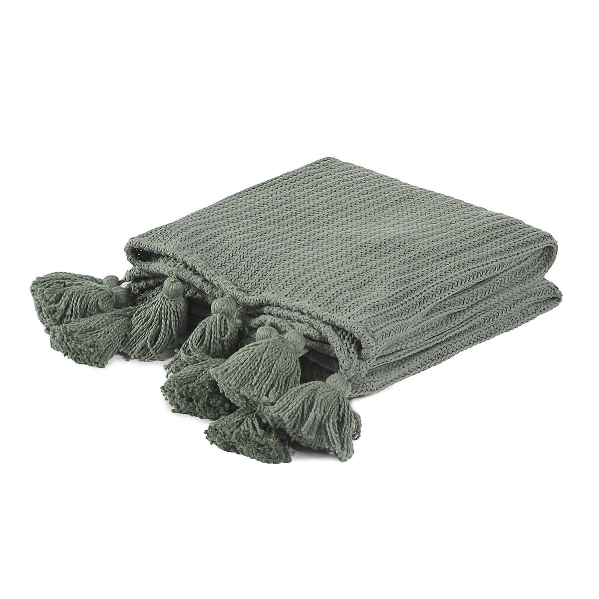 SAGE COTTON THROW W/TASSELS