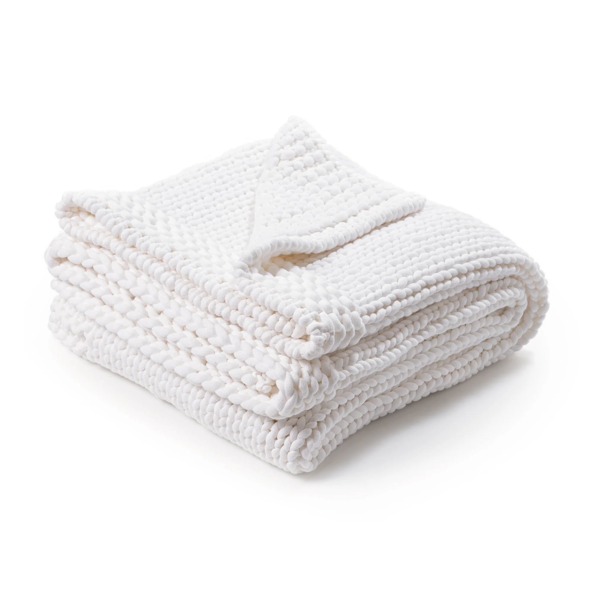 WHITE HAND KNIT COTTON THROW