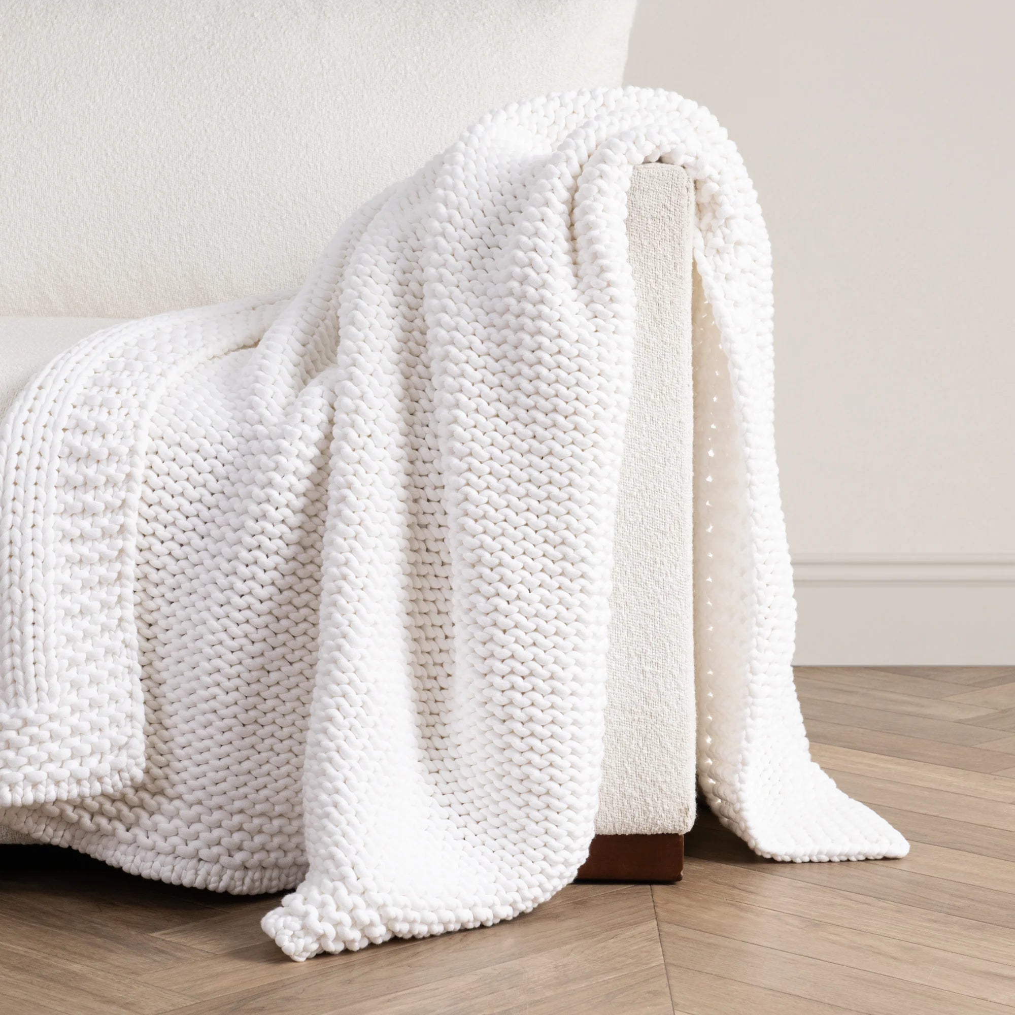 WHITE HAND KNIT COTTON THROW