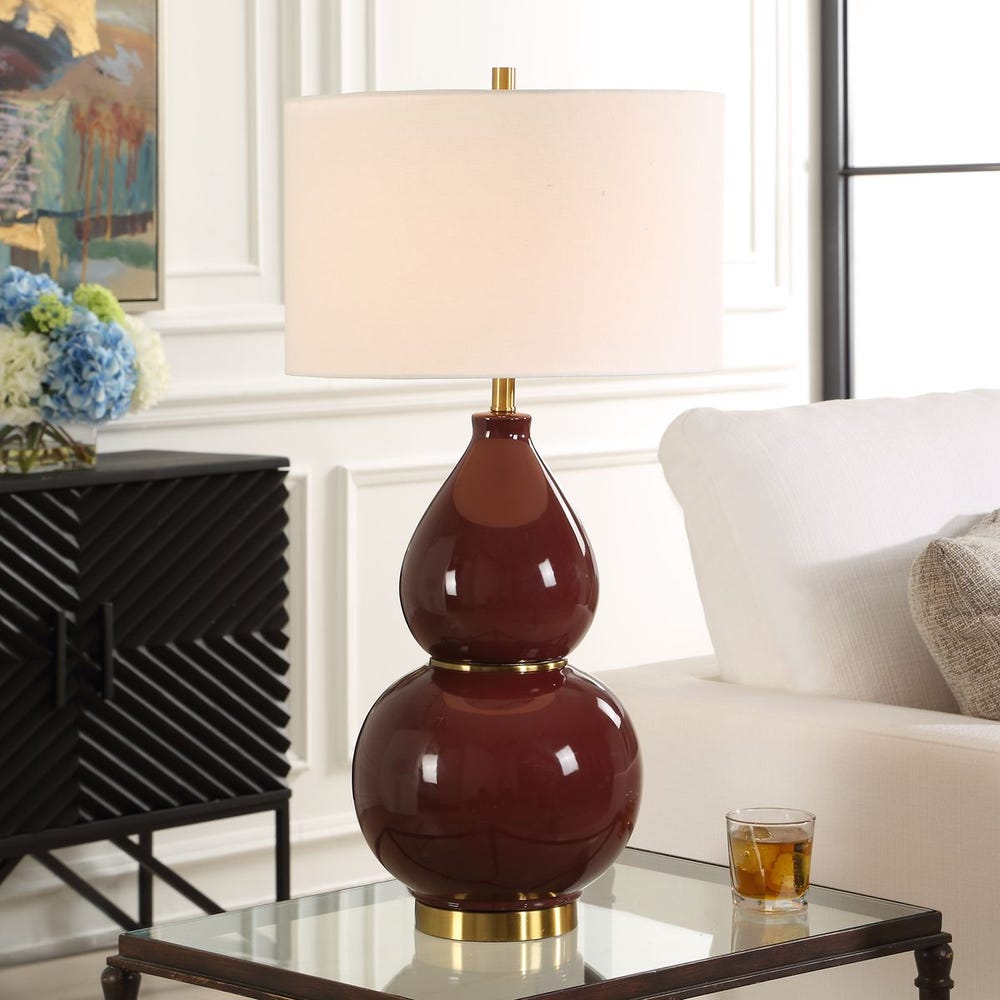 BURGUNDY GOURD TABLE LAMP