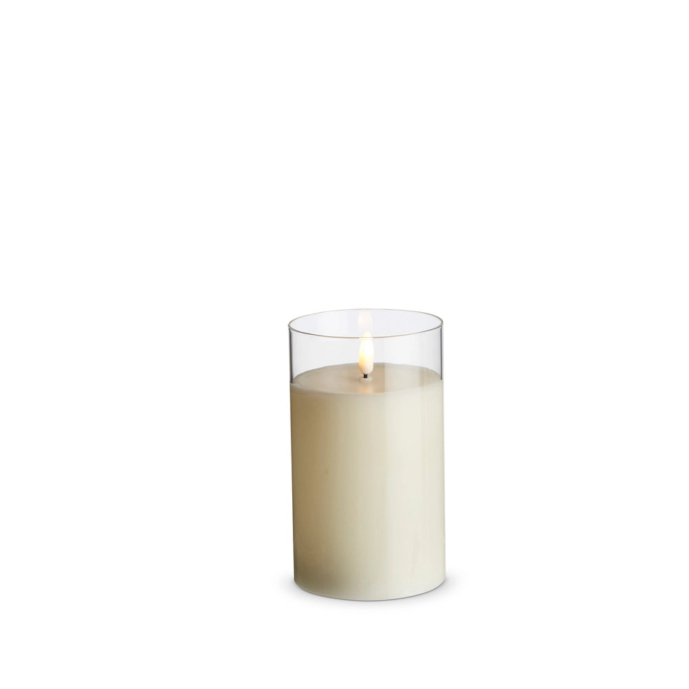 3.5"X6" GLASS BATTERY IVORY PILLAR CANDLE