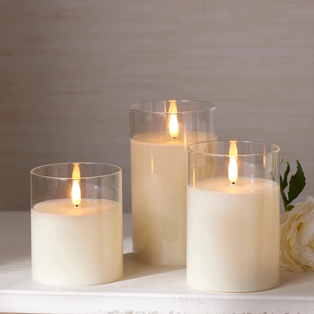 3.5"X6" GLASS BATTERY IVORY PILLAR CANDLE