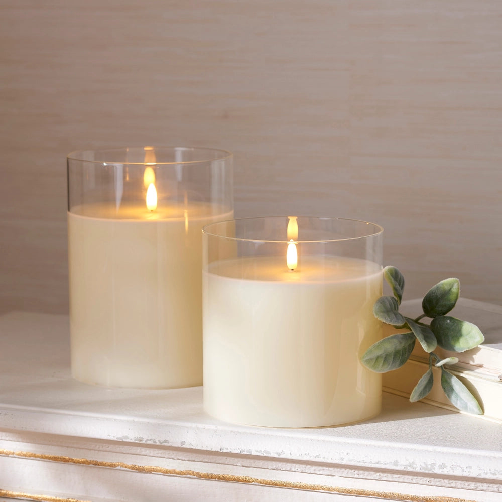 6X8" GLASS BATTERY IVORY CANDLE