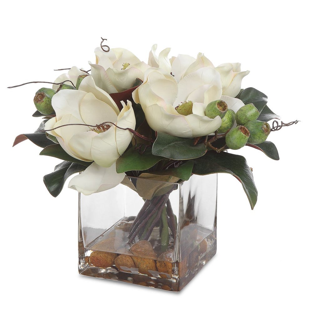 MAGNOLIA BOQUET IN GLASS VASE