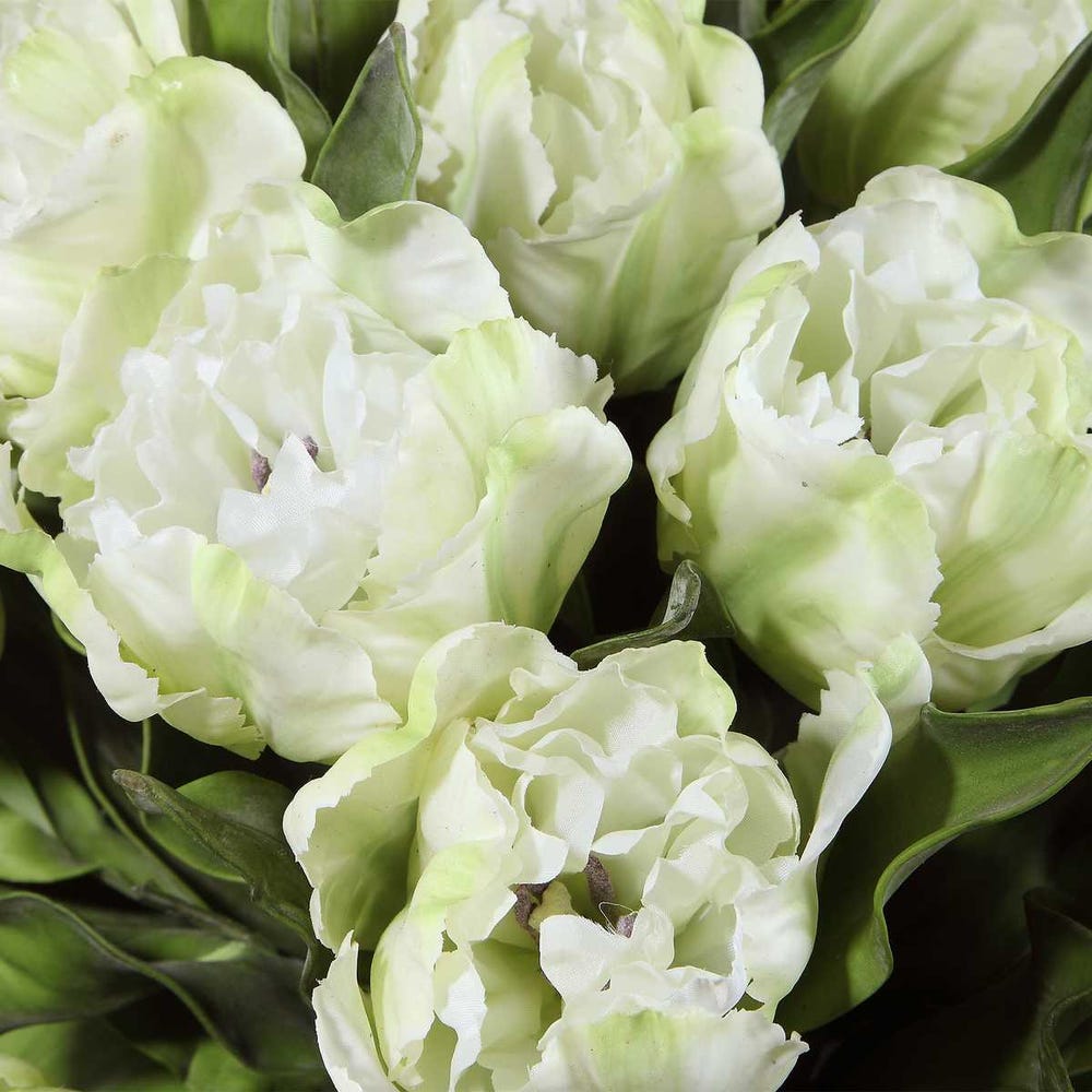 WHITE TULIPS IN OVAL GLASS VASE