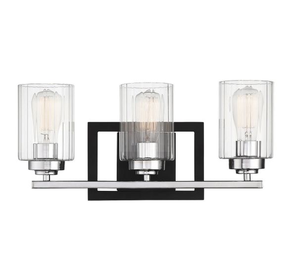 Redmond 3-Light Bathroom Vanity Light in Matte Black with Polished Chrome