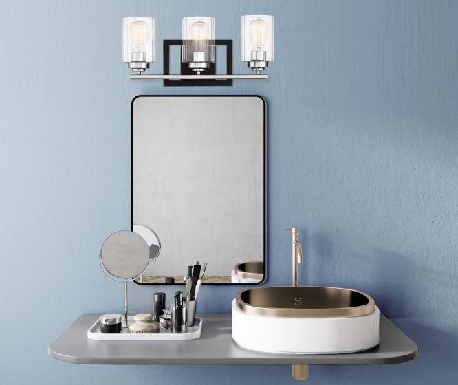 Redmond 3-Light Bathroom Vanity Light in Matte Black with Polished Chrome