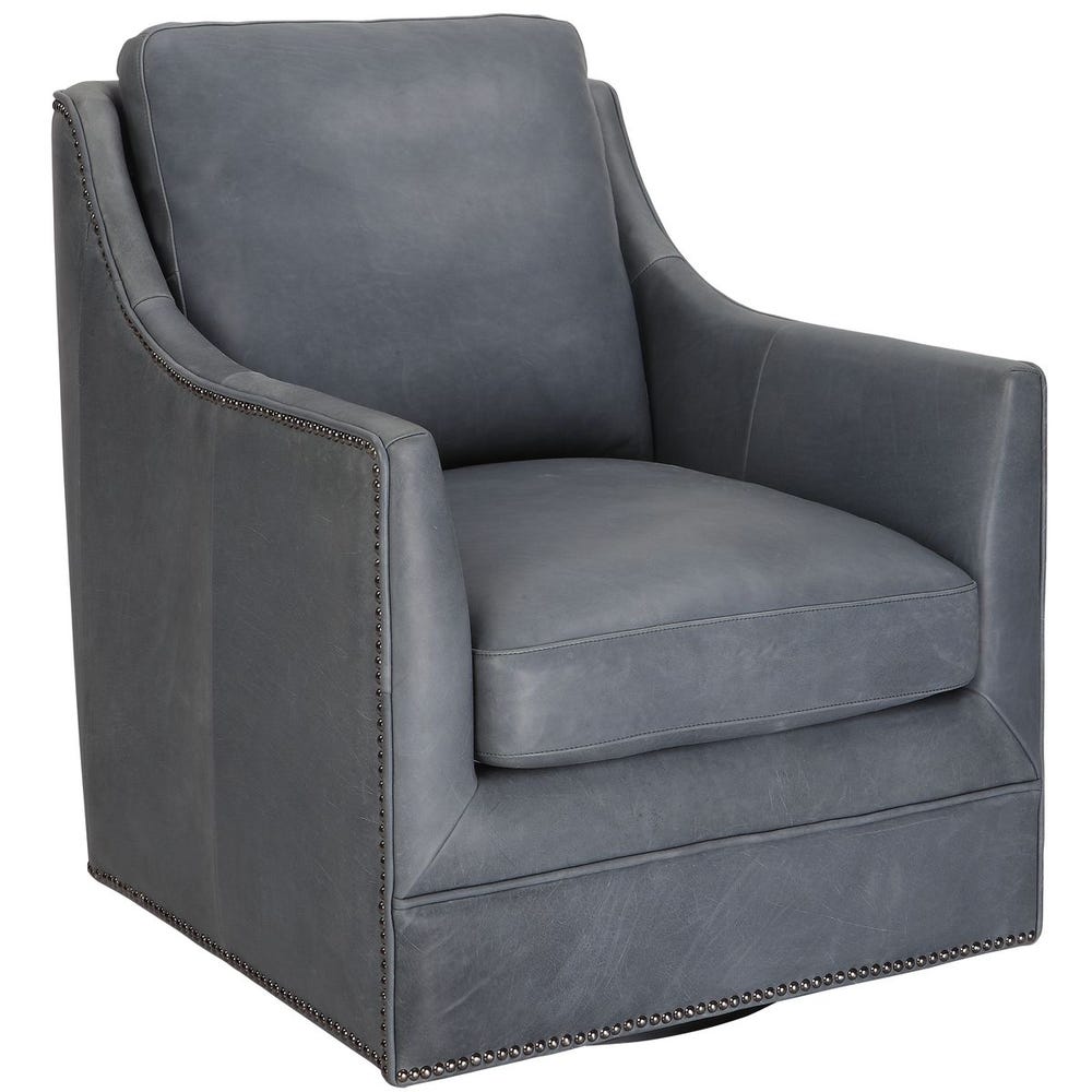 BLUE LEATHER SWIVEL CHAIR