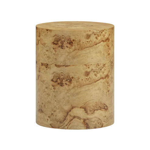 NATURAL BURL DRUM SIDE TABLE