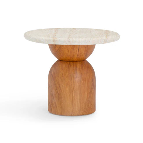 CINDY FAUX TRAVERTINE SIDE TABLE