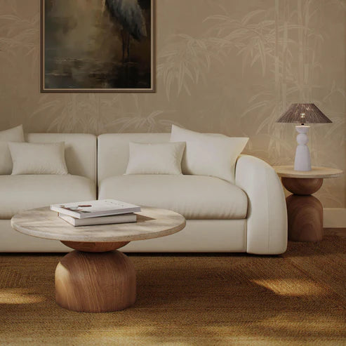 CINDY FAUX TRAVERTINE SIDE TABLE