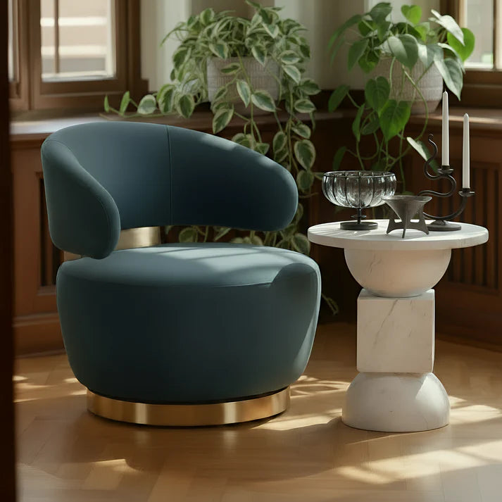 AUGUST DARK TEAL VELVET SWIVEL ACCENT CHAIR