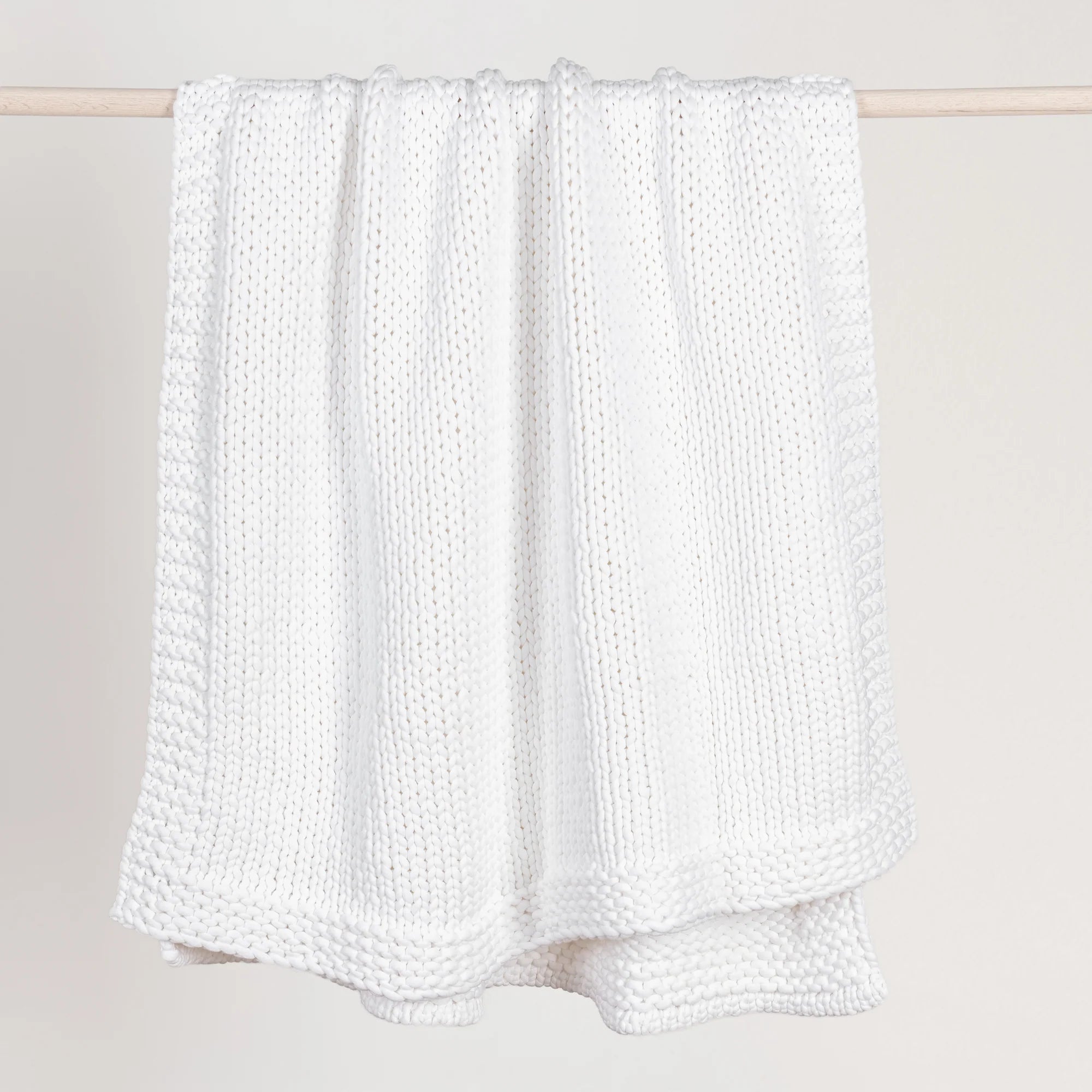 WHITE HAND KNIT COTTON THROW